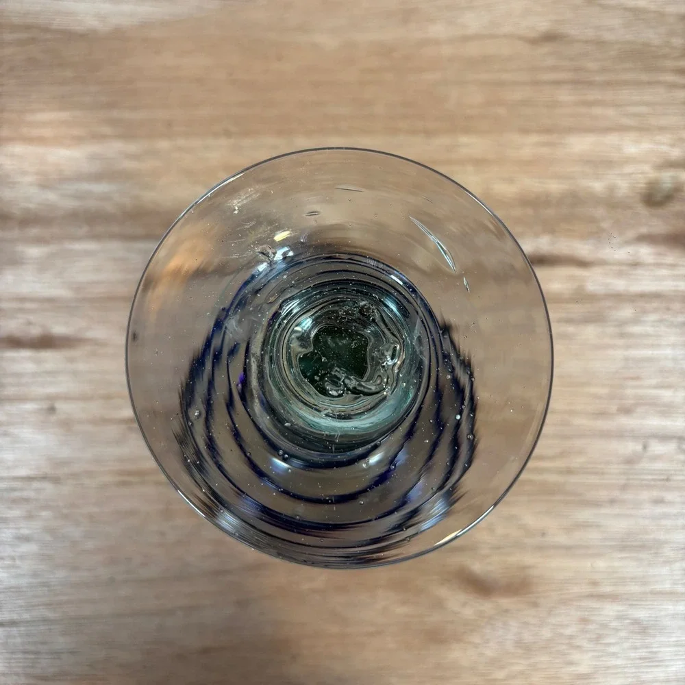 Hand Blown Cobalt Blue Spiral Wrap Cordial Glass Clear Stem Art Glass Barware
